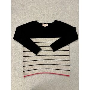 Philosophy Cashmere Sweater Womens Small Long Sleeve Pullover Striped Black Gray